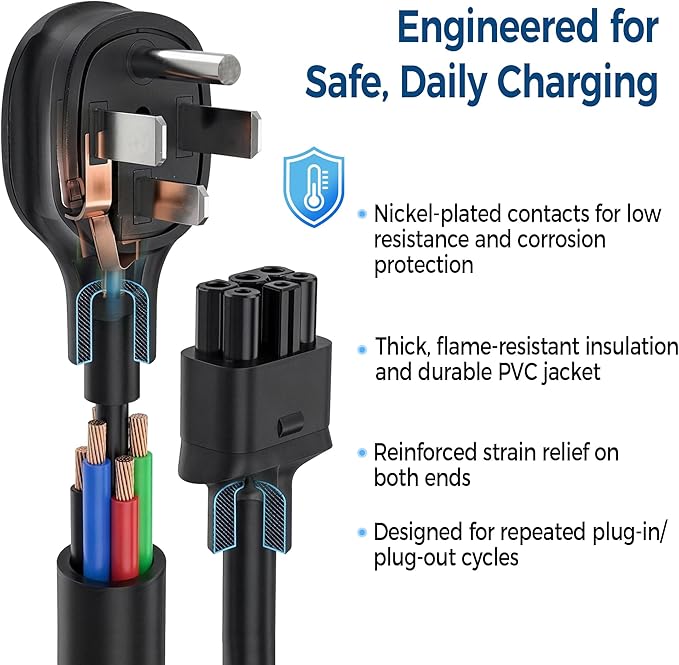 Premium Adapter for Tesla Gen 2/Gen 3 Mobile Charger | Connect to 240V Outlet | 30 Amp Charging | 10 Inch Length (NEMA 6-50)