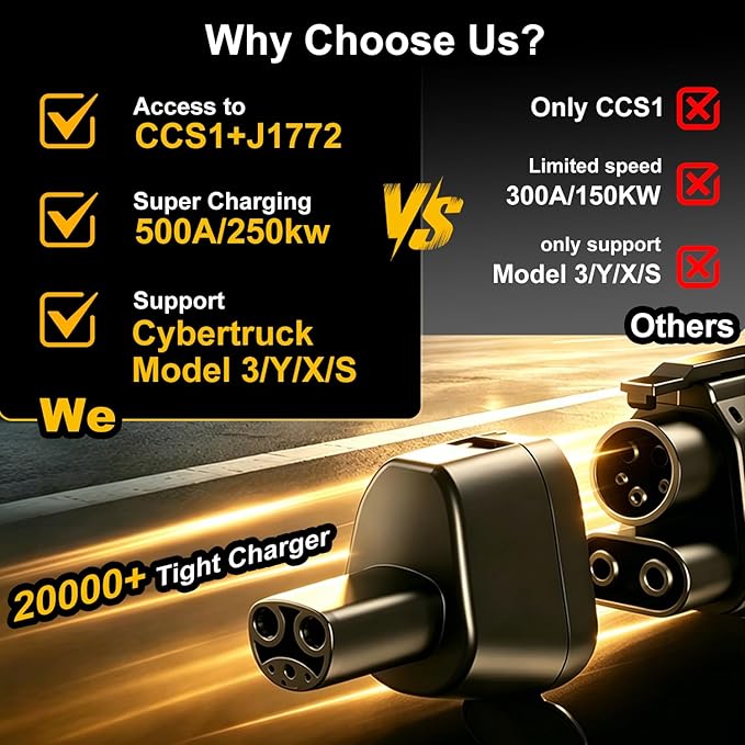 Upgraded 2in1 CCS1 & J1772 to NACS(Tesla) Adapter, Max 250KW 500A/AC Fast Charging/Level 1/2/3Chargers for Tesla Model 3/Y/S/X/Cybertruck,Works with Electrify America/ChargePoint/EVgo
