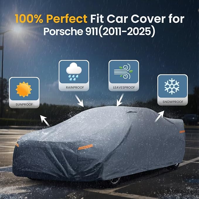 Waterproof Porsche 911 991 992 997 996 4S GTS Coupe Convertible Car Cover with Breathable Vents, [2026 Upgrade] Premium Covers with Cotton Liner and Zipper Door, Sun Rain Snow Dust Uv Protection.