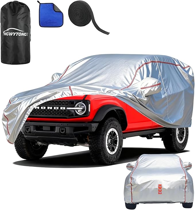 Car Cover Waterproof All Weather for Bronco 2020-2025,All-Around Fastening and 4 Upgrades, 60s Quick-Install for Car Cover