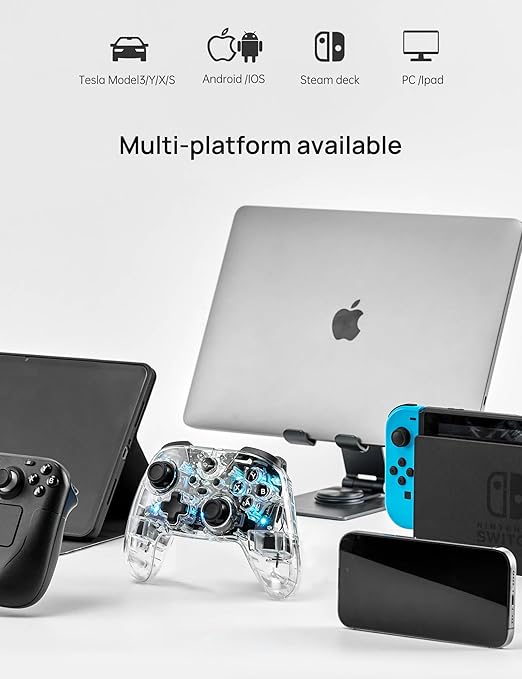 TPARTS Wireless Game Controller for Tesla Model 3/Y/S/X, Multi-Device Crystal Clear Controller with 7-Colors LED Mode Special Programmed and Design For Tesla/Switch/STEAM Deck/PC(1 pc)