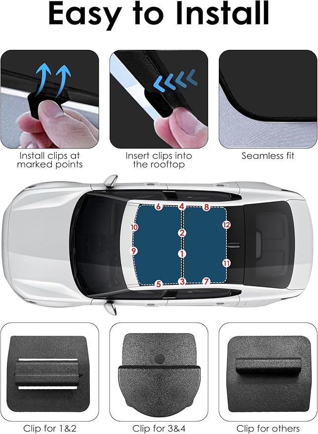 Tesla Model 3 Y Roof Sunshade Accessories 2024-2020 Visor Sunroof Sun Shade UV Reflector 2PCS Reflective Covers Block Harmful UV Rays Glare (Ice Black)
