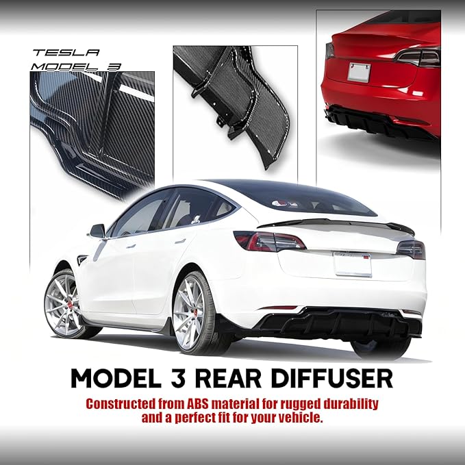 Rear Diffuser for 2017-2023 Tesla Model 3, Rear Bumper Lip Valance Panel Tesla Model 3 Accessories (Carbon Fiber)