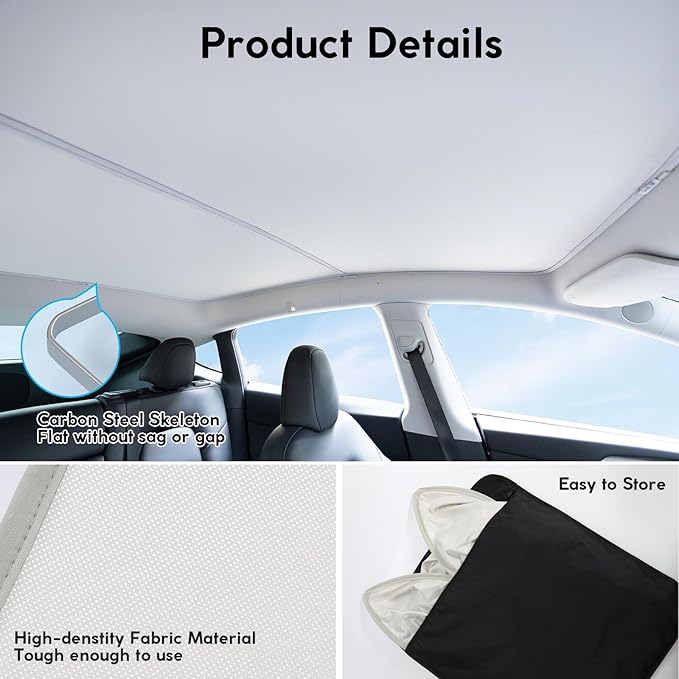Sunshade Roof for Tesla Model Y 2020-2025 Accessories, Sag-Free&No Gap, Heat Insulation Glass Roof Sunshade Sunroof, Magnetic-Mid Design, No-light Leakage OEM-fit Roof Shade Accessories
