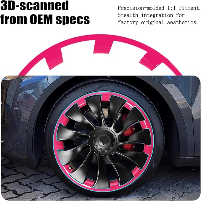 Wheel Rim Protect for Tesla Model Y 21" (2020-2024), Easy-Install Hubcaps Induction Wheel Cover, Scratch-Resistant Car Tire Trim Rings, Stylish Giftable, Brilliant Magenta 4Pcs Model Y Accessories