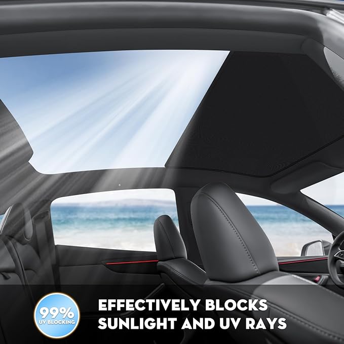 Upgraded 2026 Roof Sunshade for Tesla Model Y Juniper,Double-Layer Sunroof Shade– Non-Sag,Heat Insulation & UV Protection, Compatible with New Model Y 2025-2026 Interior Black (16Pcs Clips)