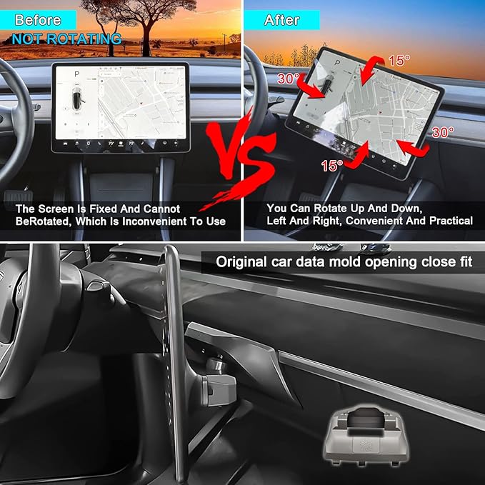CUSP Screen Swivel Mount Rotating Holder For Tesla Model 3 Model Y Center Console Navigation Original Silver Screen,Upgraded Four Directions,Rotate Left & Right,Rotate Up & Down,2017-2023 Accessories
