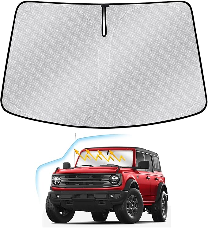 Windshield Sun Shade for Ford Bronco 2021-2024 2025 - Upgraded Nano Materials Bronco Sunshade for Windshield, Foldable Window Cover for Bronco