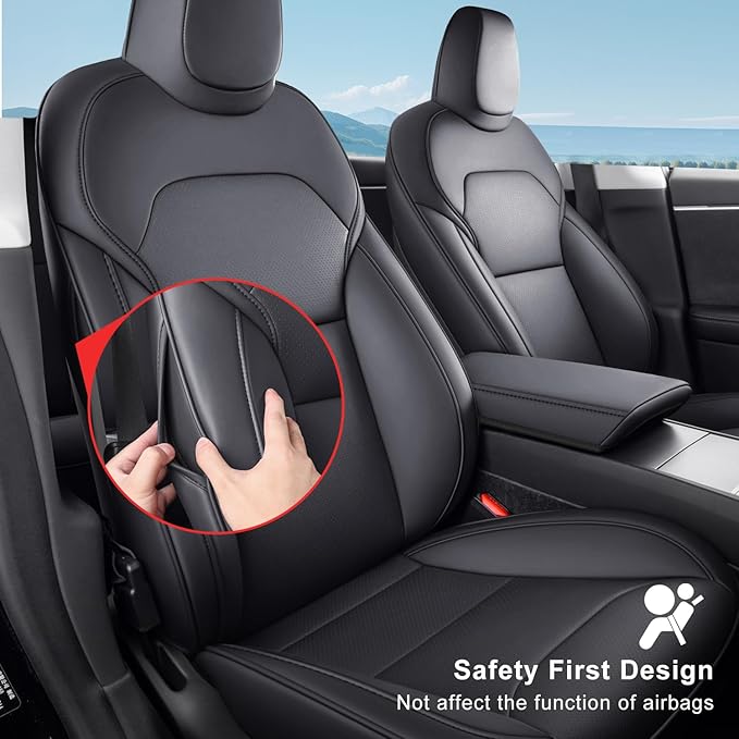 2024-2025 Tesla Model 3 Highland Upgraded Car Seat Covers Nappa Leather Car Interior Airbag Compatible Cushion Cover Full Set Custom Fit Model 3, Nappa Black