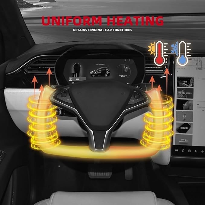 Yoke Steering Wheel Replacement, Black Microfiber Smooth Leather for Tesla Model X 2016-2020,For Tesla Model S 2014-2020 With Heating Function