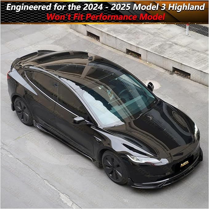 Full Body Kit for Tesla Model 3 Highland 2024-2026, Aero Package Front Lip, Rear Diffuser, Side Skirts, Rear Spoiler, Fog Light Trims Aggressive Performance Style Carbon Fiber look