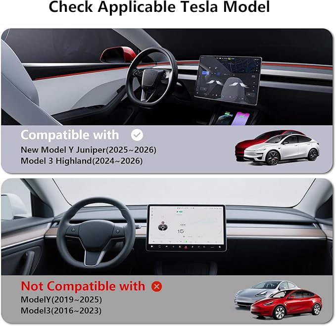 Farmogo Center Console Organizer Tray for Tesla Model Y Juniper (Only Premium & Performance 2025-2026) & Model 3 Highland (2024-2026) Accessories [Premium PC + Silent Silicone Liner] 4pcs Black