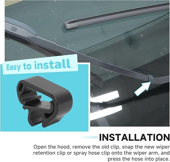 (4-Pack) Windshield Wiper Washer Hose Retention Clips, Compatible with Tesla Model 3 (2017-2025) / Model Y (2020-2025) Wiper Arm Spray Hose Tube Retainer Clips