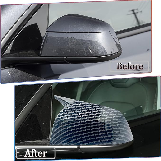 Side Mirror Cover,for Tesla Model Y 2026 2027，2PCS Horned Turn Signal housing Cover Sets car Accessories -Carbon Fiber