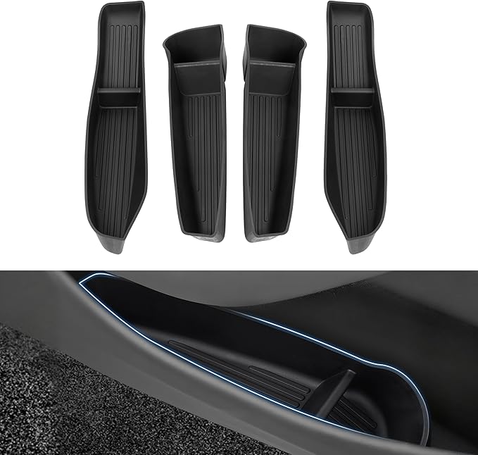 Shademax Set of 4 Car Door Organizer Tray for Tesla Model Y Juniper 2026 2025 Front& Rear Door Side Storage Box for New Model Y Juniper Accessories 2026 Slot Pockets Organizer Insert TPE Material