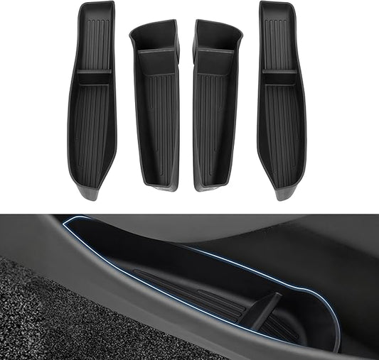 Shademax Set of 4 Car Door Organizer Tray for Tesla Model Y Juniper 2026 2025 Front& Rear Door Side Storage Box for New Model Y Juniper Accessories 2026 Slot Pockets Organizer Insert TPE Material