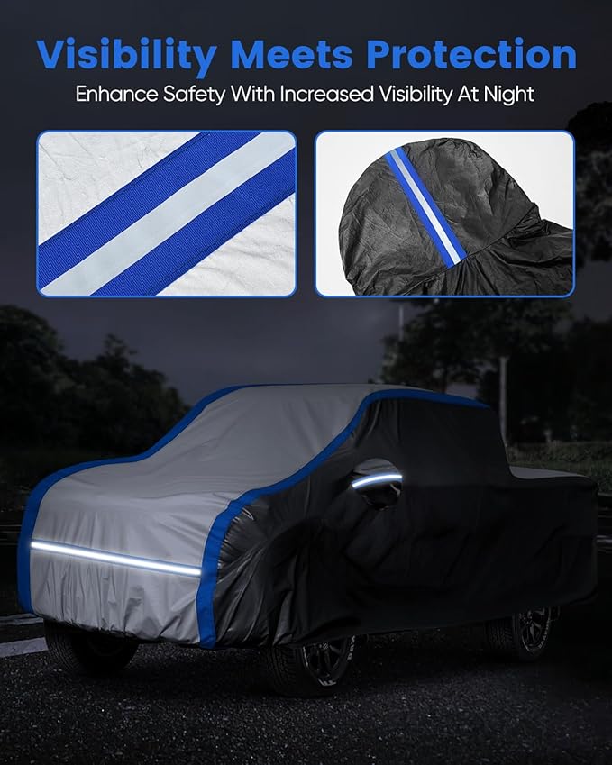 NOVSIGHT Pickup Truck Cover Waterproof, Heavy Duty 10-Layer All Weather Cover with Windproof Straps, Fits 232-242 in Full-Size Trucks, for F150 Silverado 1500 Sierra 1500 Ram 1500