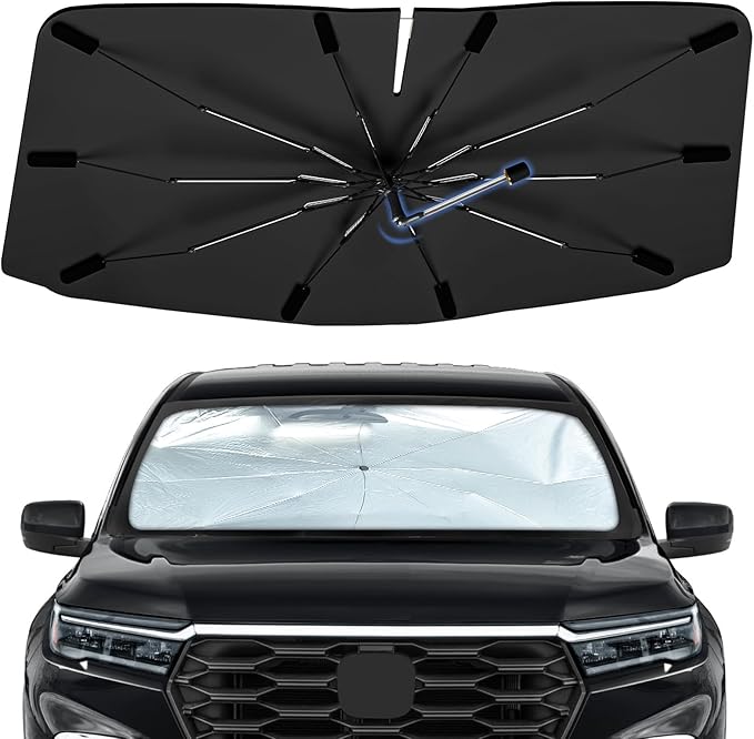 Windshield Sun Shade Umbrella for Honda Pilot 2016-2026, Foldable Sunshade for Car Front Window, 360 Rotation Automotive Interior UV Protection for Outdoor Parking, Keep Car Cool