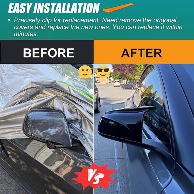 Car Side Mirror Caps for 2018-2025 Tesla Model 3 Accessories Passenger Driver Side View Exterior Mirror Covers Replacement Automotive Body Tuning Parts & Trim, Glossy Black - 1 Pair (Left-Right )