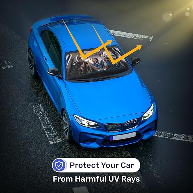 Horror Windshield Sun Shade for Car SUV Truck (55x30 Inches), Front Window Visor for Windows, Protector Blocks UV