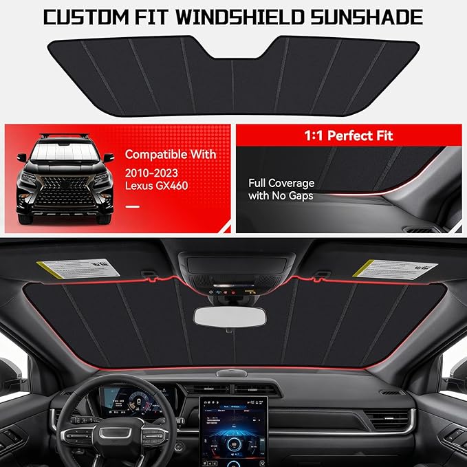 Windshield Sun Shade Custom Fit for Le-xus GX460 2010-2023, Accordion Folding Thick Window Sunshade Block Heat 99% UV Rays Sun Visor Keep Cooler Car Accessories