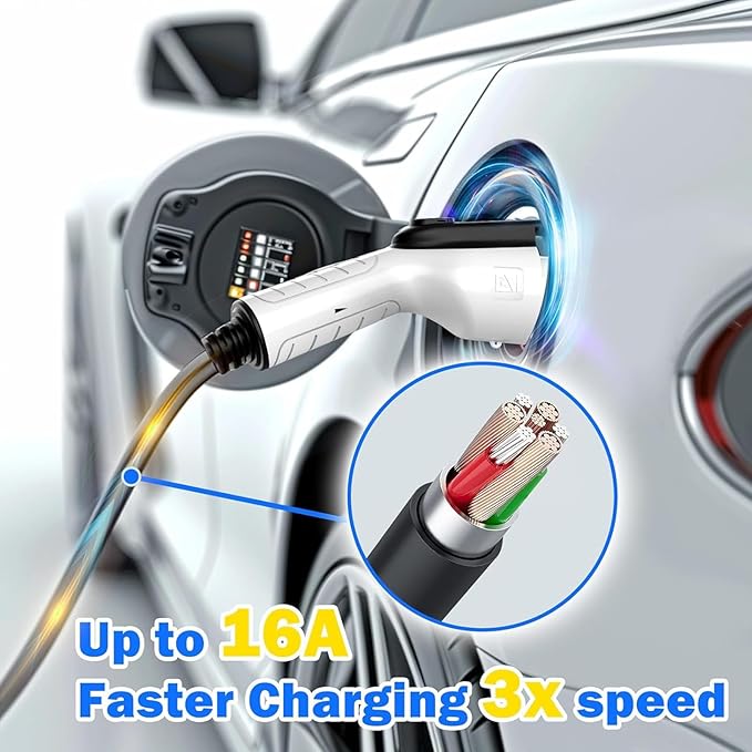 Level 1 & Level 2 EV Charger 16Amp 110-240V,17ft Cable, Portable Electric Vehicle Charger with NEMA5-15P & 6-20 Plug Compatible for SEA J1772 EV Cars for Home and Outdoor (Black)