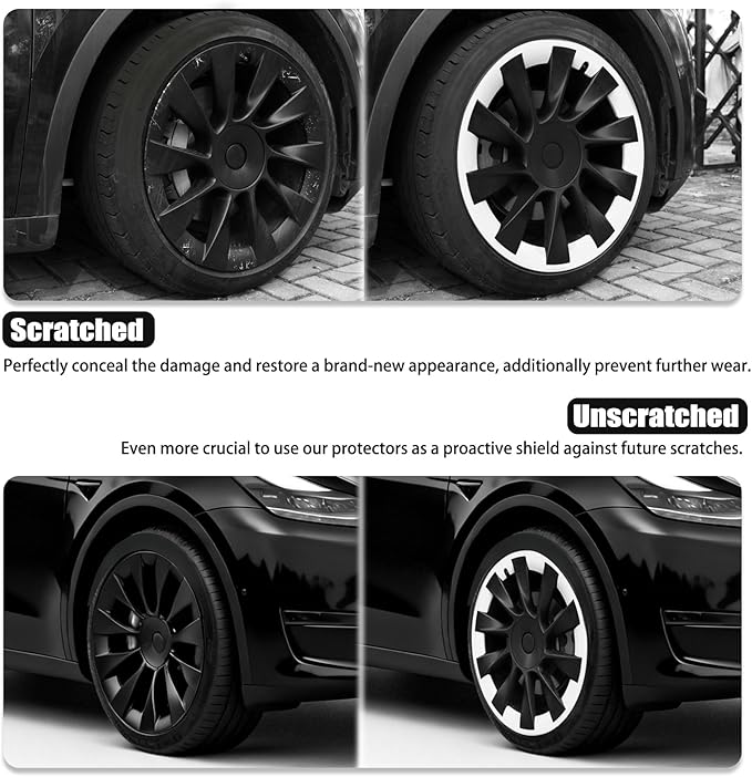 Wheel Rim Protect for Tesla Model Y 20" (2020-2024), Easy-Install Hubcaps Wheel Cover, Scratch-Resistant Car Tire Trim Rings, Stylish Design for Induction Wheels, Peal White 4Pcs Model Y Accessories