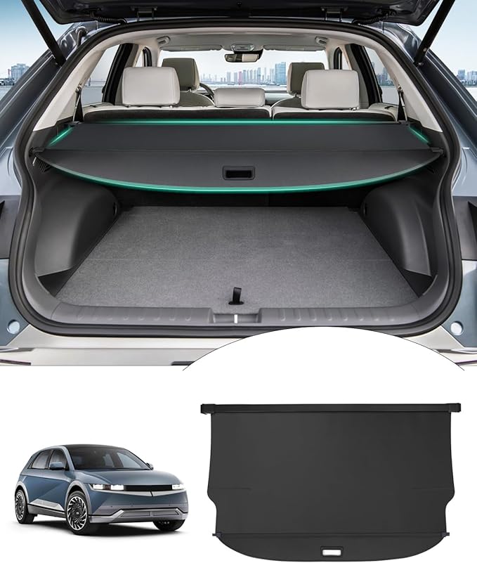 Powerty Retractable Cargo Cover for 2022-2026 Hyundai Ioniq 5 - Canvas Texture Trunk Cover Privacy Screen Rear Security Shade for Ioniq 5 Accessories