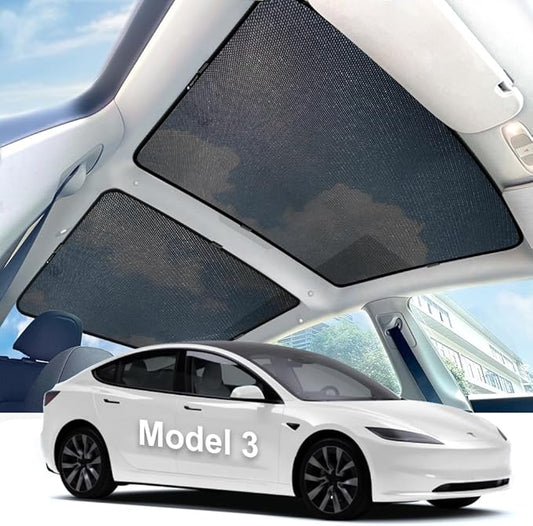 2-in-1 Foldable Sunshade Roof for Tesla Model 3 Juniper/Launch, Lightweight Mesh Glass Roof Sun Shade, UV Heat Insulation Front & Rear Sunroof Windshield Cover