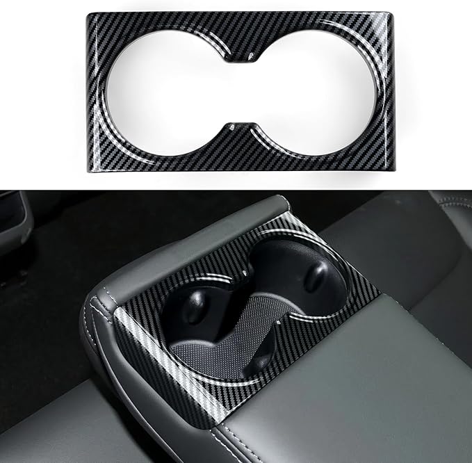Car Rear Cup Holder Frame Cover Trim Carbon Color ABS Decal Sticker for Tesla Model 3 Highland 2024 2025 2026 Interior Accessories