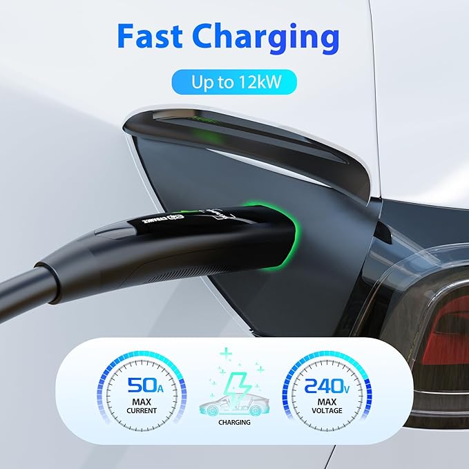40FT Extension Cord for Tesla, Up to 12KW 50A 240V, NACS Plug, Compatible with Tesla Wall/Destination Connector, EVDANCE EV Charger(not for Tesla Gen 1/Gen 2 Mobile Connectors, Tesla Superchargers)