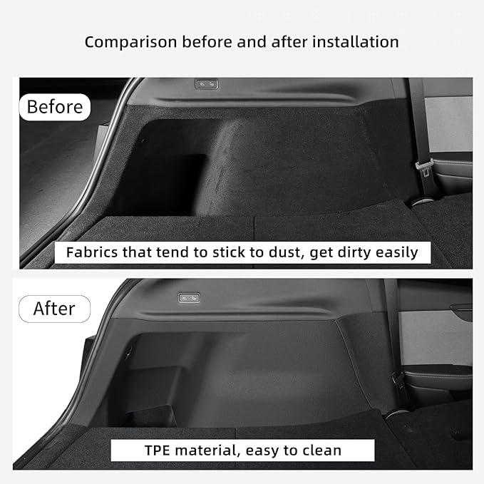 LUCKEASY Rear Trunk Side Full Protective Cover for Tesla Model Y Juniper 2026 2025 5 Seat TPE Rear Trunk Left & Right Inner Side Full Wrap Guards Cover Velcro Stick Cargo Side Pad Accessories Black