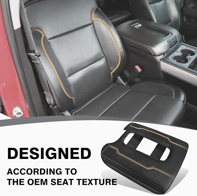 Muslogy Center Console Armrest Cover Fit for Chevy Silverado & GMC Sierra 1500 2500 3500 2014-2018 Accessories, Comfort Armrest Pad Console Lid Cushion Vegan Leather 1-Inch Extra Thick(Bucket Seat)