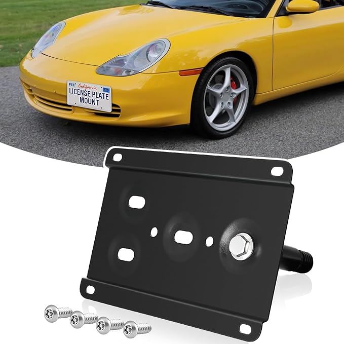 License Plate Holder Front License Plate Bracket No Drill Tow Hook Mount Anti-Theft License Plate Frame Compatible with 1994-2011 Porsche 911 924, 1997-2004 Boxster