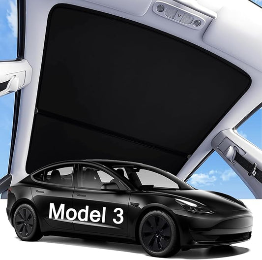2025 Upgraded Tesla Model 3 Sunshade Roof, UPF200+ Roof Sunshade with Storage Bag, No-Sag & No-Gaps Heat Insulation Foldable Glass Roof Sun Shade, Tesla Model 3 Accessories MY20-23 Black