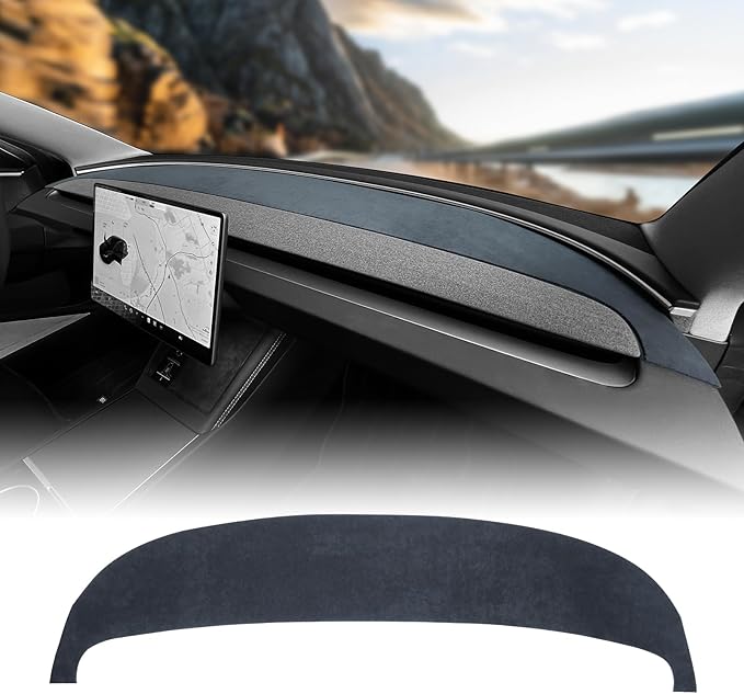 for Tesla Model 3 2024 Dashboard Cover Flannel Nonslip Car Dash Board Mat Decorative Cushion Light-Proof Pad Sunshade No-Glare Interior Auto Accessories (Dashboard Mat)