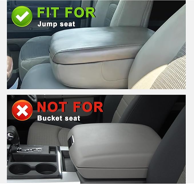 Muslogy Center Console Armrest Cover Fit for Dodge Ram1500/2500/3500 2002-2012 Accessories, Comfort Armrest Pad Console Lid Cushion Vegan Leather Regular Thick(Jump Seat ONLY)