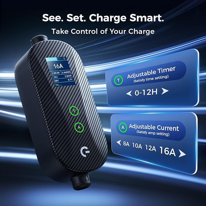 Level 1&2 Tesla Mobile Charger, (16A/12A, 240V-110V, 21FT Cable), Adjustable Current/Timer Tesla Home Charger, NEMA 6-20 & 5-15 Plug, NACS Connector for All Tesla Model 3/Y/X/S/Cybertruck