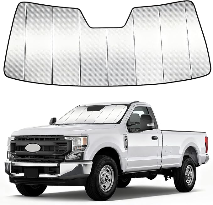 Windshield Sun Shade Custom Fit for Ford F-250 F-350 F-450 F-550 F-600 2017-2022, Accordion Folding Thick Window Sunshade Block Heat 99% UV Rays Sun Visor Keep Cooler Car Accessories
