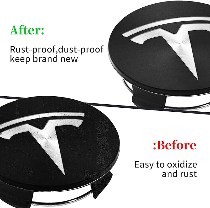 4 Pack Exterior Decoration Wheel Center Cover for Tesla Model 3 Model Y,56mm Hubcaps Wheel Rim Cover Tesla Center Caps Hubcaps+20 Black Lug Nut Covers (Matte Black+Silver Emblem)