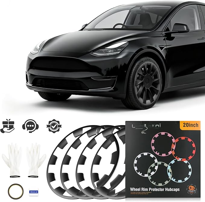 Wheel Rim Protect for Tesla Model Y 20" (2020-2024), Easy-Install Hubcaps Wheel Cover, Scratch-Resistant Car Tire Trim Rings, Stylish Design for Induction Wheels, Gunpowder 4Pcs Model Y Accessories