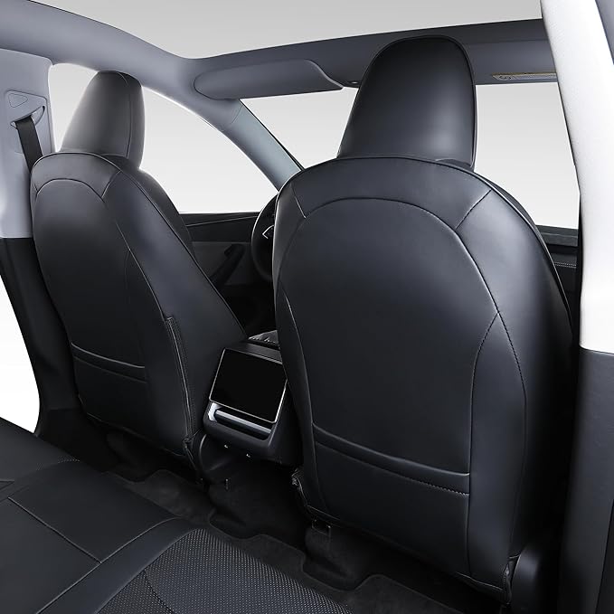 Custom Fit Seat Covers for 2025 2026 Tesla Model Y Juniper (5-Seater) - Ventilated Seats & Rear Screen Compatible - Nappa Leather Full Set Car Seat Protectors (Black, Model Y 2025)