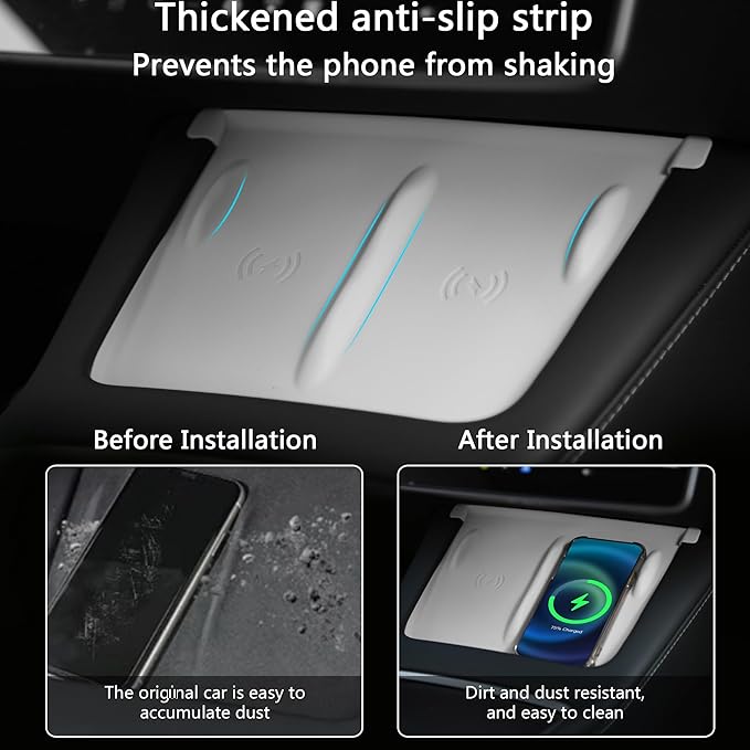 3PCS Center Console Accessories for Tesla Model Y 2021-2024 and Model 3 2021-2023 Cup Holder Insert, Screen Edge Protector Frame, Silicone Wireless Charger Mat, White