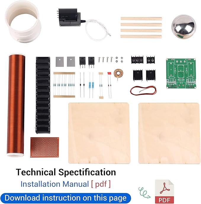 Tesla Coil DIY Kit, PEMENOL Touchable Plasma Ball Spark Gap Arc Generator for Physics Teaching, Arc Plasma Artificial Lighting Science Experiment Model for College University Electronic Education