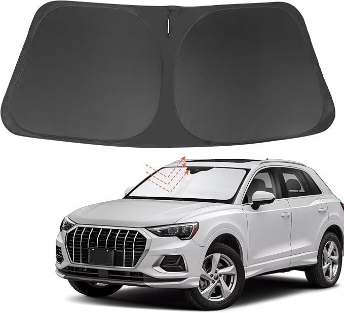YYCKE Windshield Sun Shade Accessories Compatible with 2019-2024 2025 Q3 for Audi Foldable Sunshade Sun Visor Blocks UV