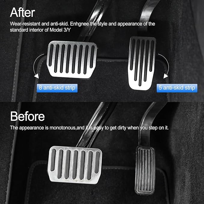 Silver Foot Pedal Pads Set for Tesla Model 3 Model Y 2016-2026, Non-Slip Pedal Covers Accessories, Aluminum Accelerator/Brake Foot Pedal Pad for Model Y(Juniper) Model 3(Highland)