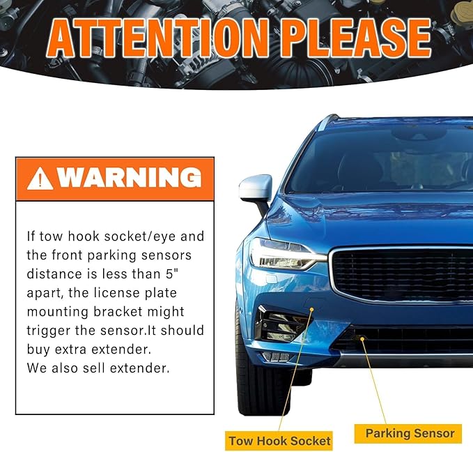License Plate Holder Front License Plate Bracket No Drill Tow Hook Mount Anti-Theft License Plate Frame Compatible with Volvo XC90/EX90 2016-2025, Volvo XC40 2019-2023