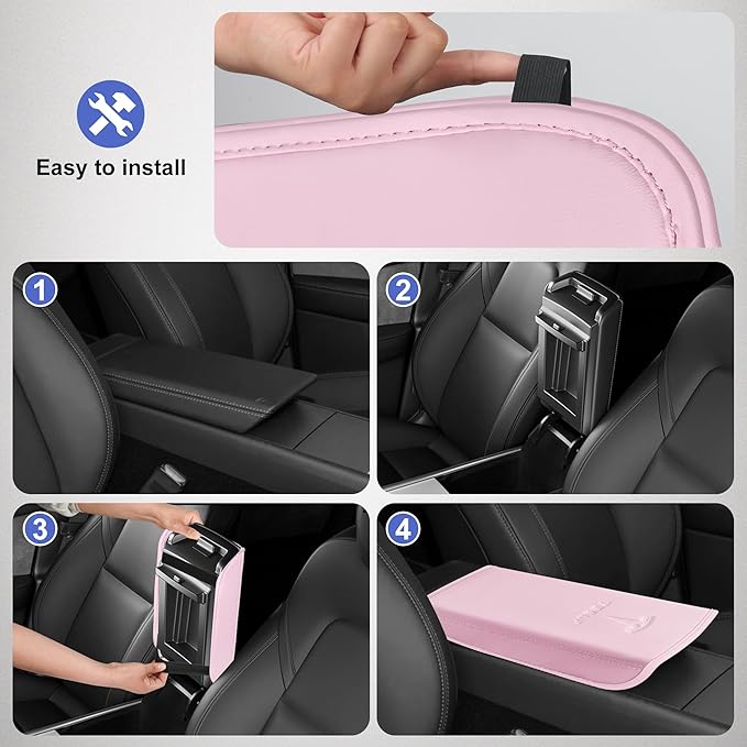 Center Console Leather Armrest Cover Designed for Tesla Model 3 Highland 2024-2027/Model Y Juniper 2025-2027 Refresh,Center Console Accessories for Model 3/Y Interior Accessories 2026 Pink