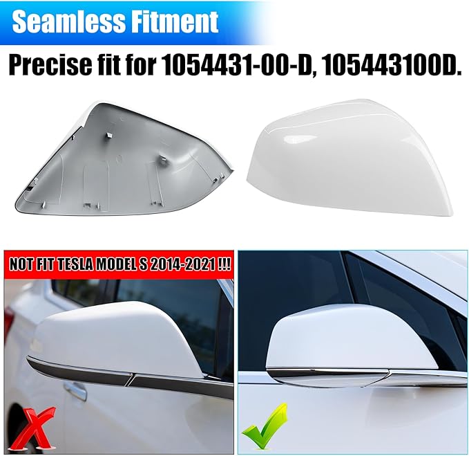 Jaronx Compatible with Tesla Model X Mirror Cover Replacement 2016-2025, Right Passenger Side Clip-on Rear View Mirror Cover Cap for Tesla Model X Accessories 1054431-11-D (White)