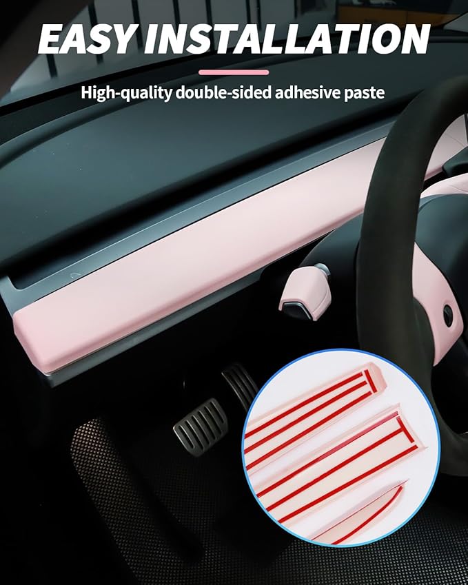 KKTR-CAR Dashboard Cover Wrap and Front Door Inner Armrest Panel Cover Trim Compatible with Tesla Model 3 2021-2023 Model y 2020-2025,NOT for Performance (Pink, 4pcs)